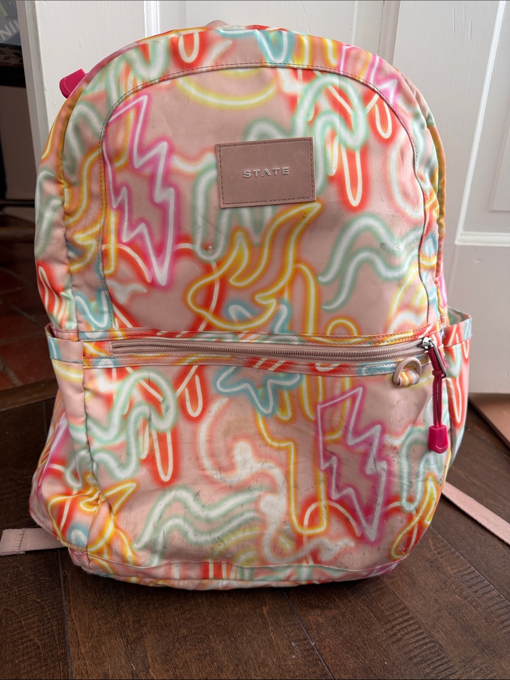 STATE Neon Scribble Kids Backpack in Pink and Multicolor